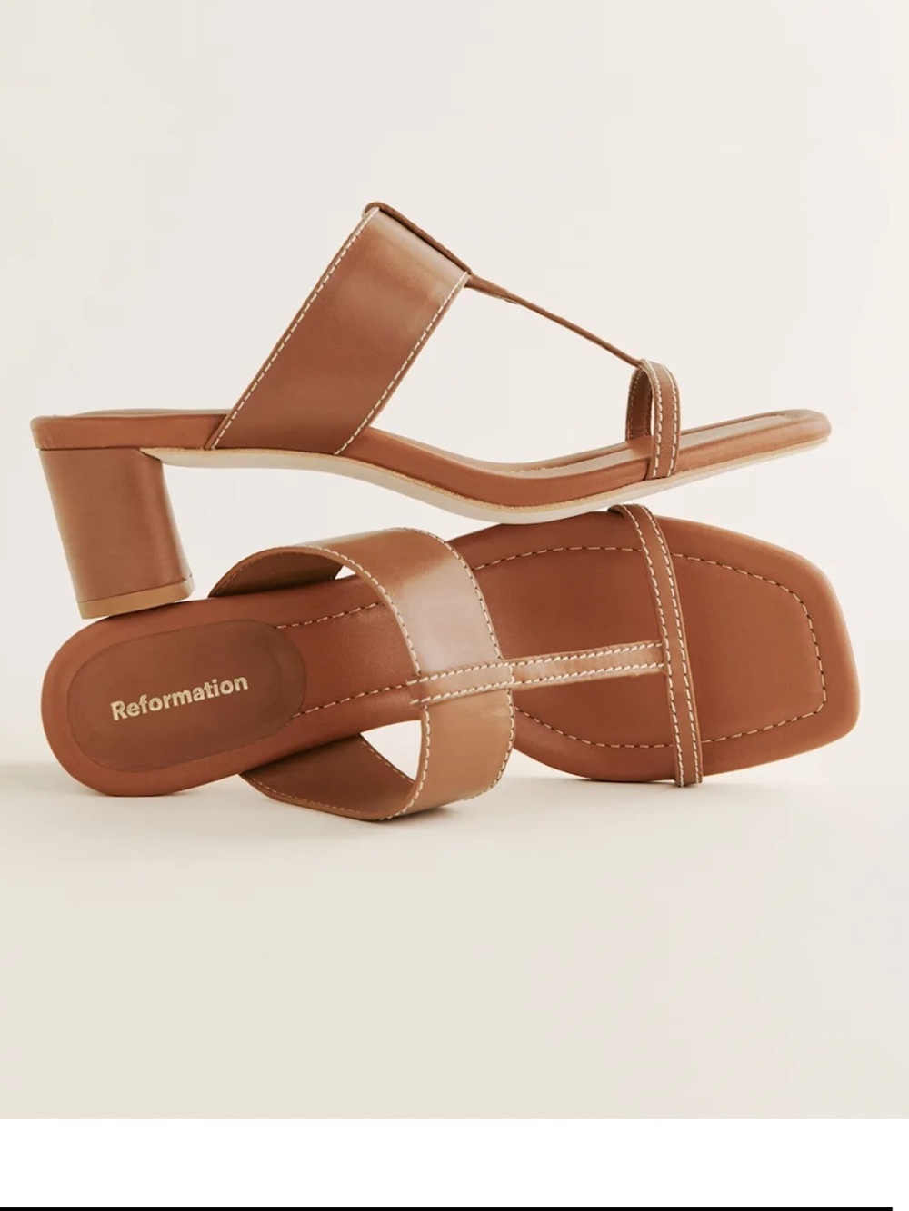 Reformation Brown Leather Strappy Block Heel Sandals